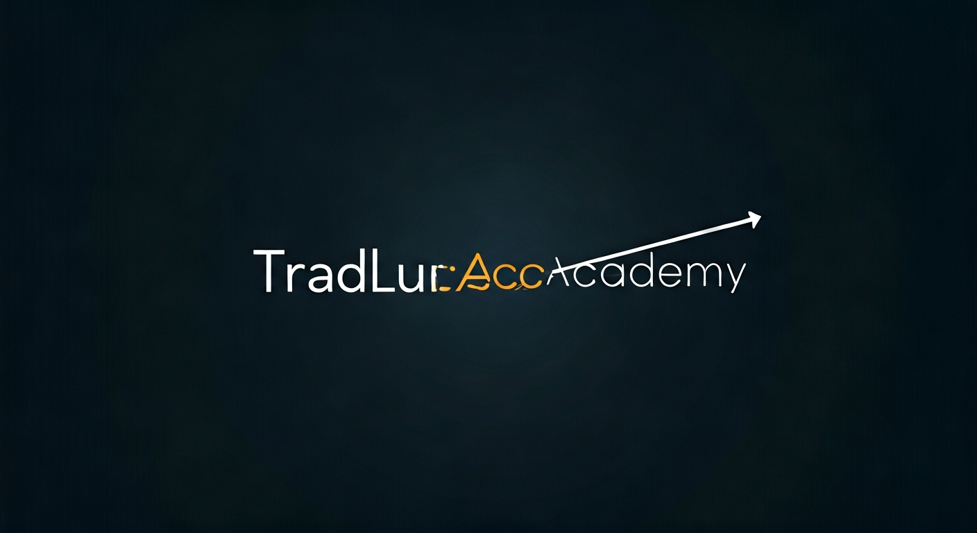 Simple wordmark logo for TradeLus Academy, clean sans serif typography with a minimal upward line suggesting learning progress, no complex shapes or icons